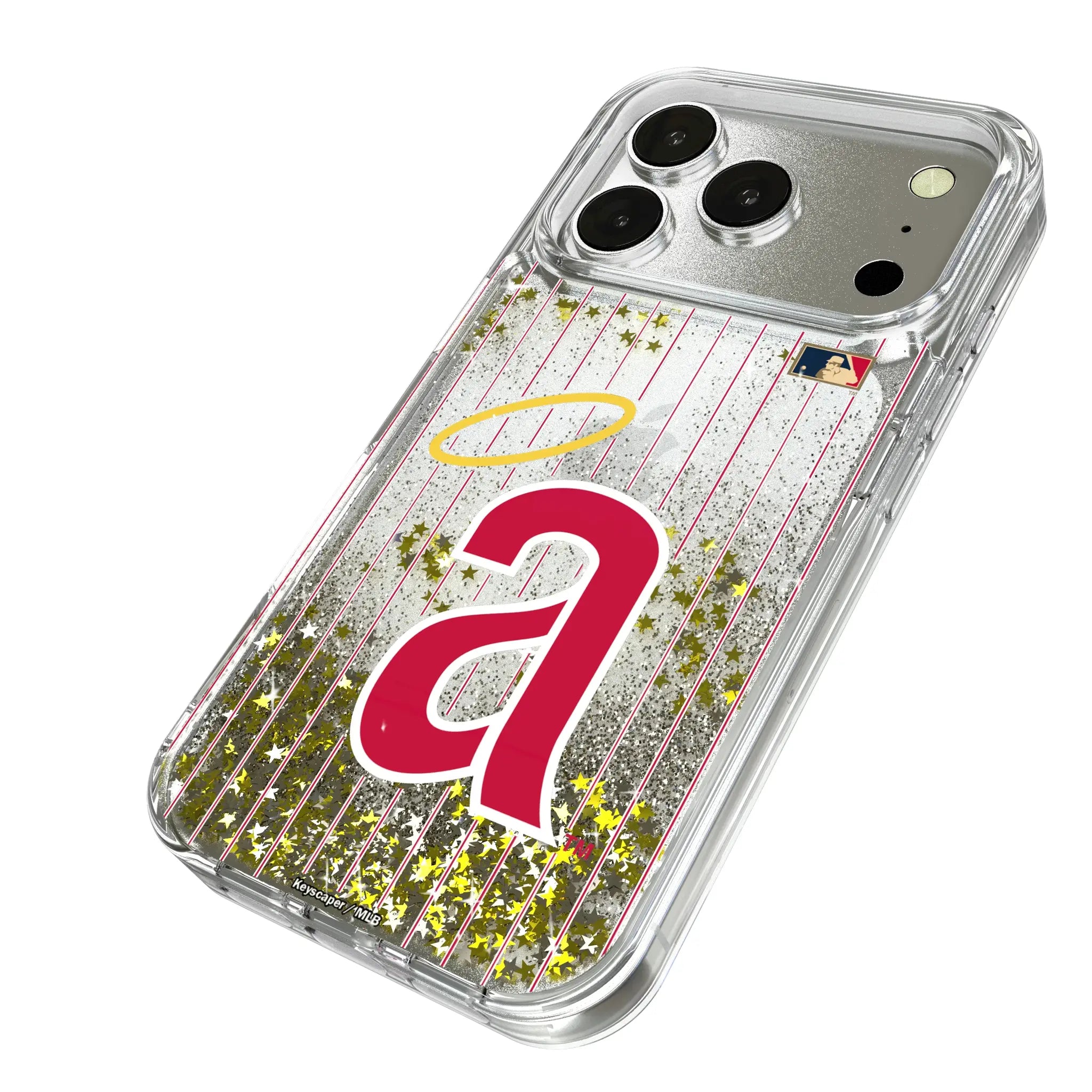 LA Angels 1971 - Cooperstown Collection Pinstripe iPhone Glitter Phone Case for Apple iPhone - Isometric View