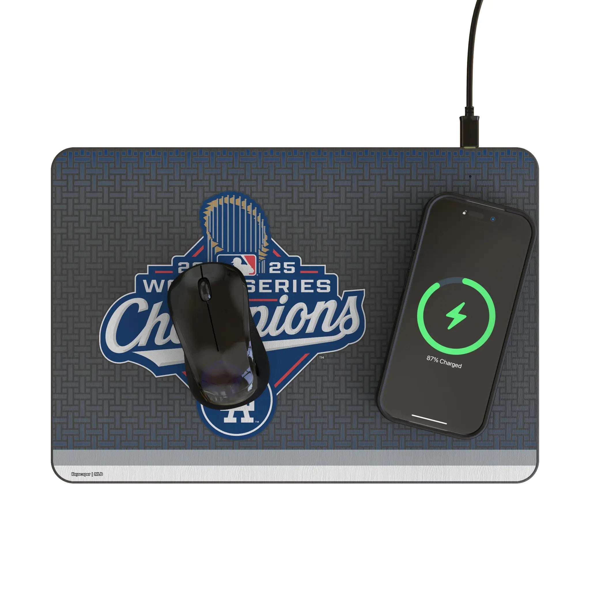 LA Dodgers 2025 MLB World Series 15-Watt Wireless Charger and Mouse Pad - Lifestyle