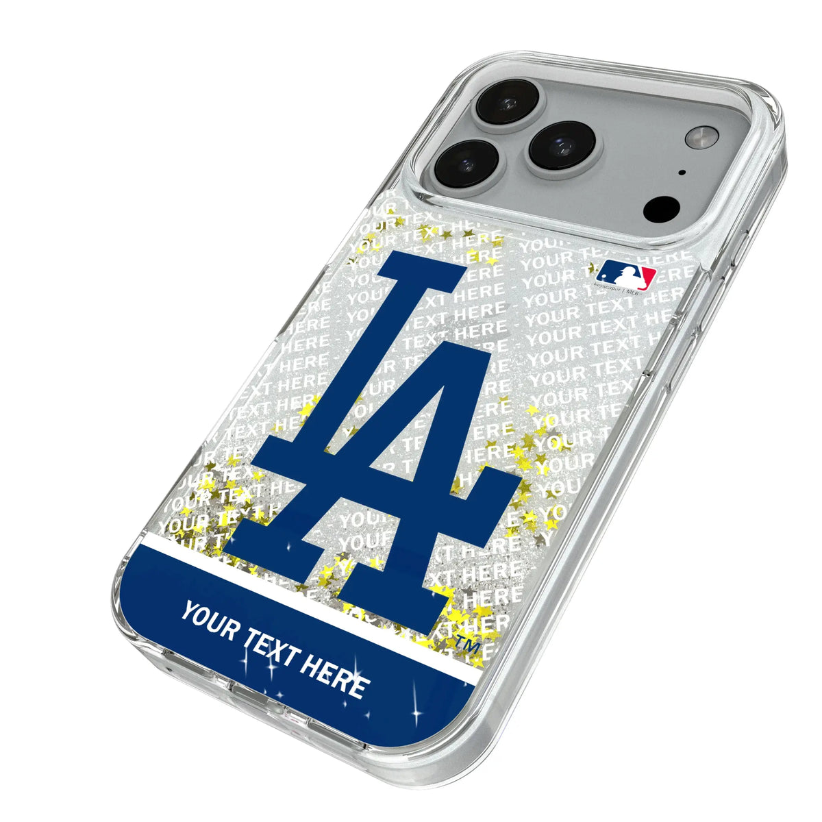 LA Dodgers Personalized EndZone Plus iPhone Glitter Phone Case for Apple iPhone - Isometric View#Device_iPhone 18 Pro