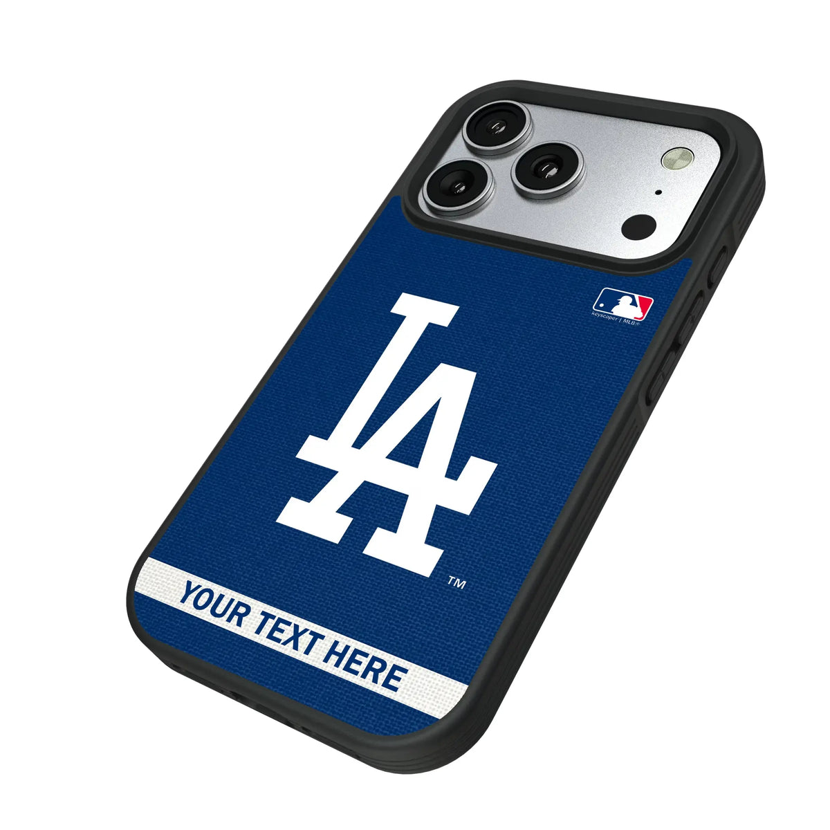 LA Dodgers Personalized Stripe iPhone Bump Phone Case for Apple iPhone - Isometric View#Device_iPhone 17 Pro