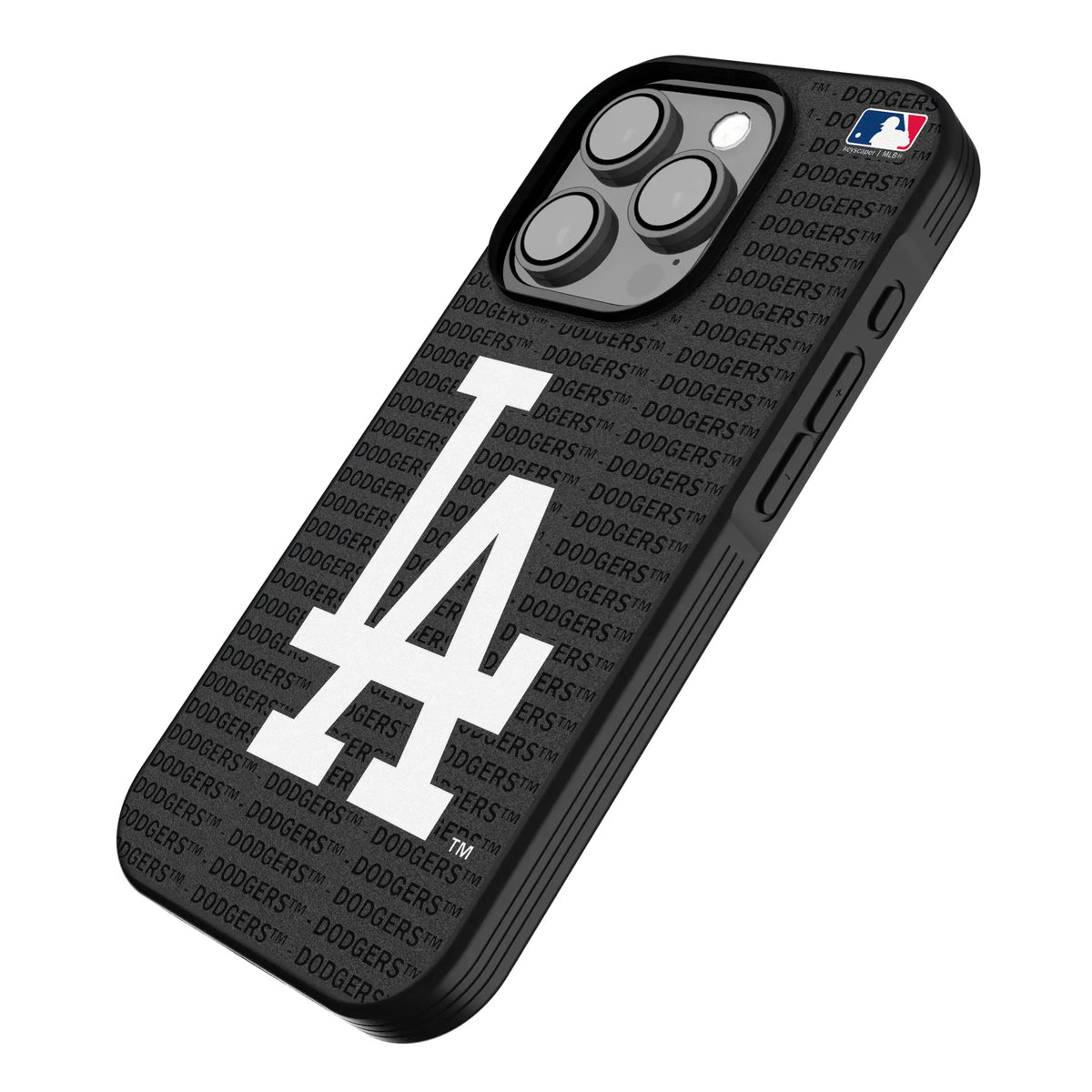LA Dodgers Text Backdrop iPhone Bump Phone Case for Apple iPhone - Isometric View