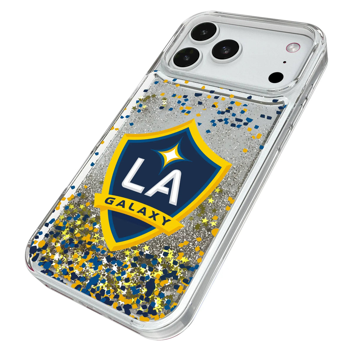 LA Galaxy Confetti iPhone Glitter Phone Case for Apple iPhone - Isometric View#Device_iPhone 18 Pro Max