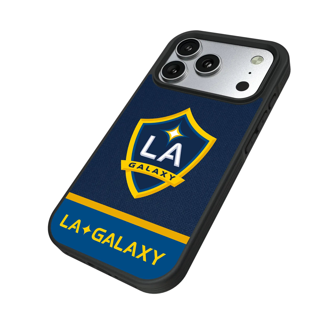 LA Galaxy Endzone Solid iPhone Bump Phone Case for Apple iPhone - Isometric View#Device_iPhone 17 Pro