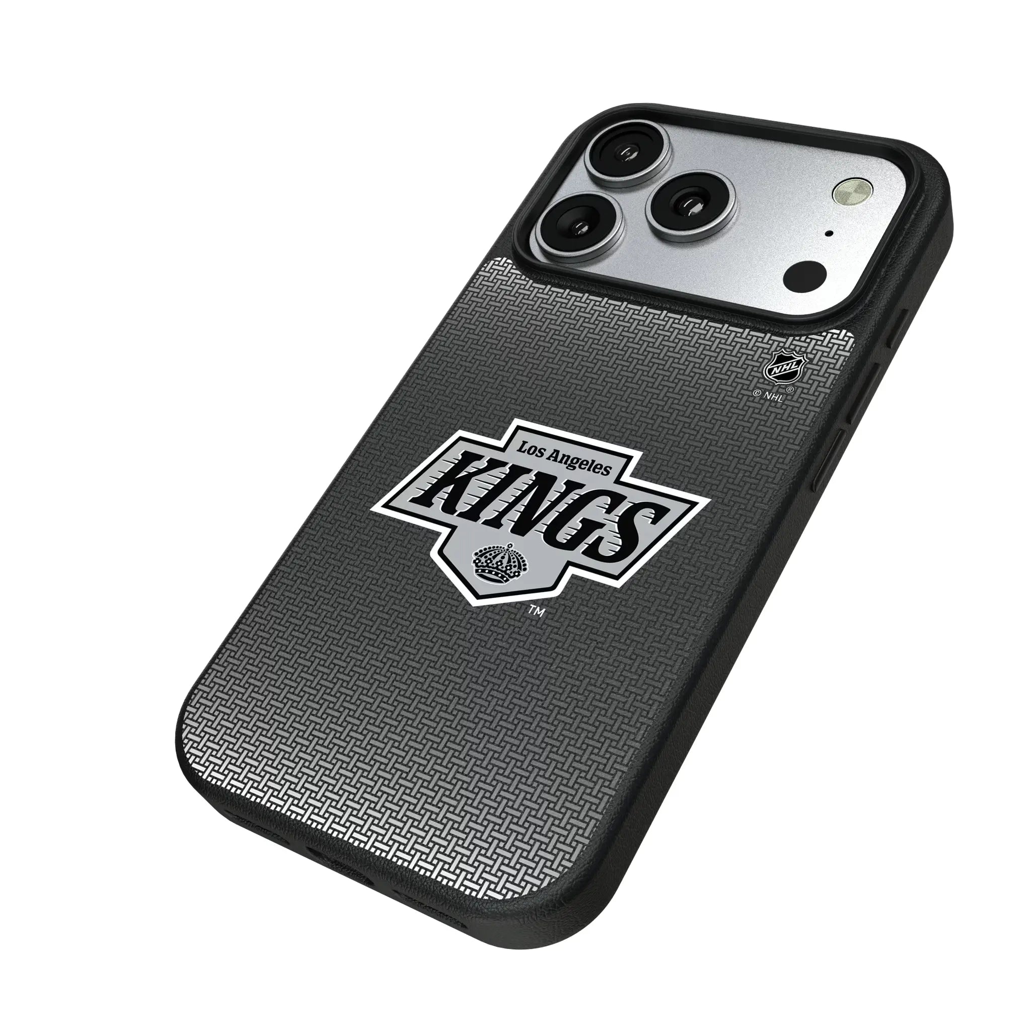 LA Kings Linen iPhone MagSafe Compatible Phone Case for Apple iPhone - Isometric View#Device_iPhone 17 Pro