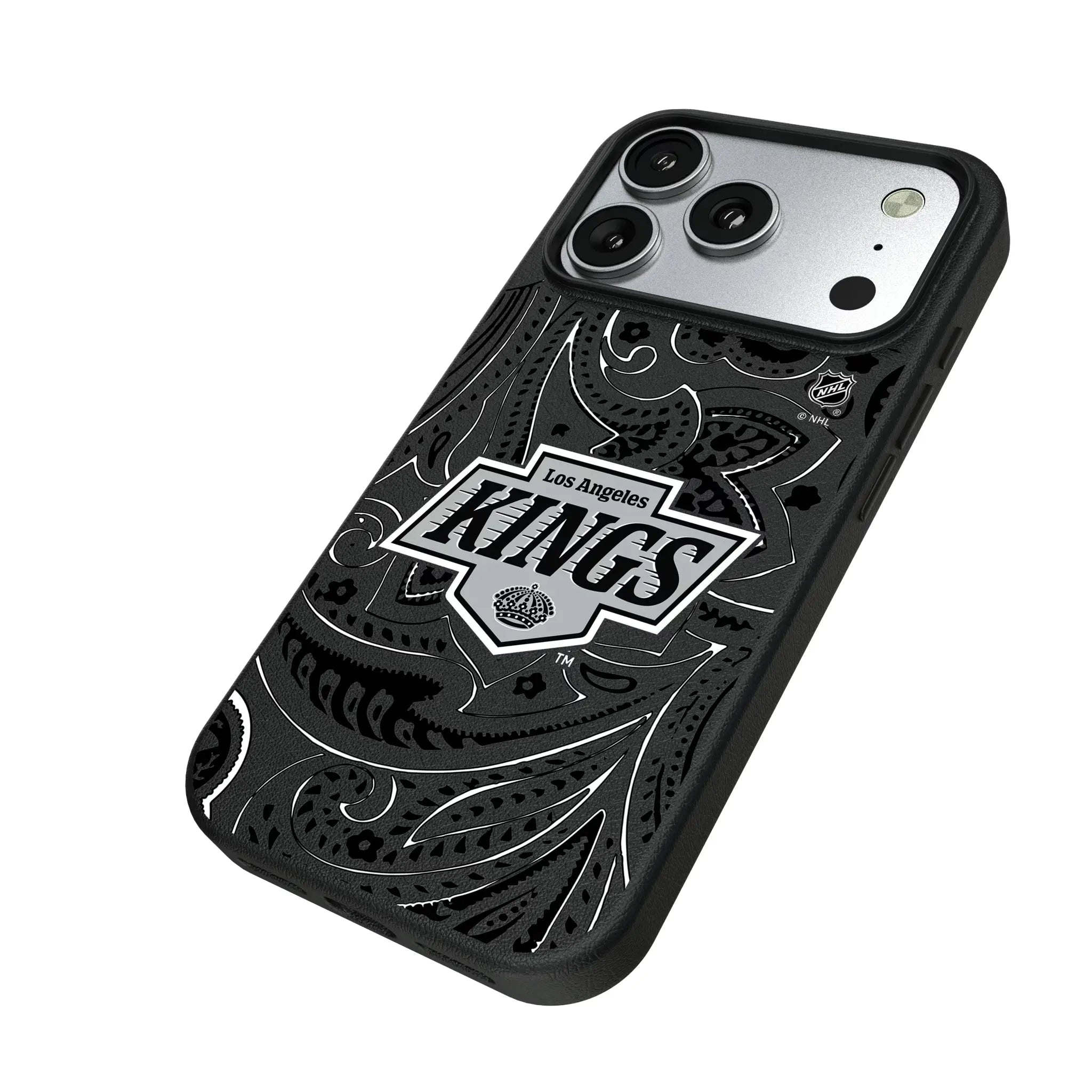 LA Kings Paisley iPhone MagSafe Compatible Phone Case for Apple iPhone - Isometric View#Device_iPhone 17 Pro