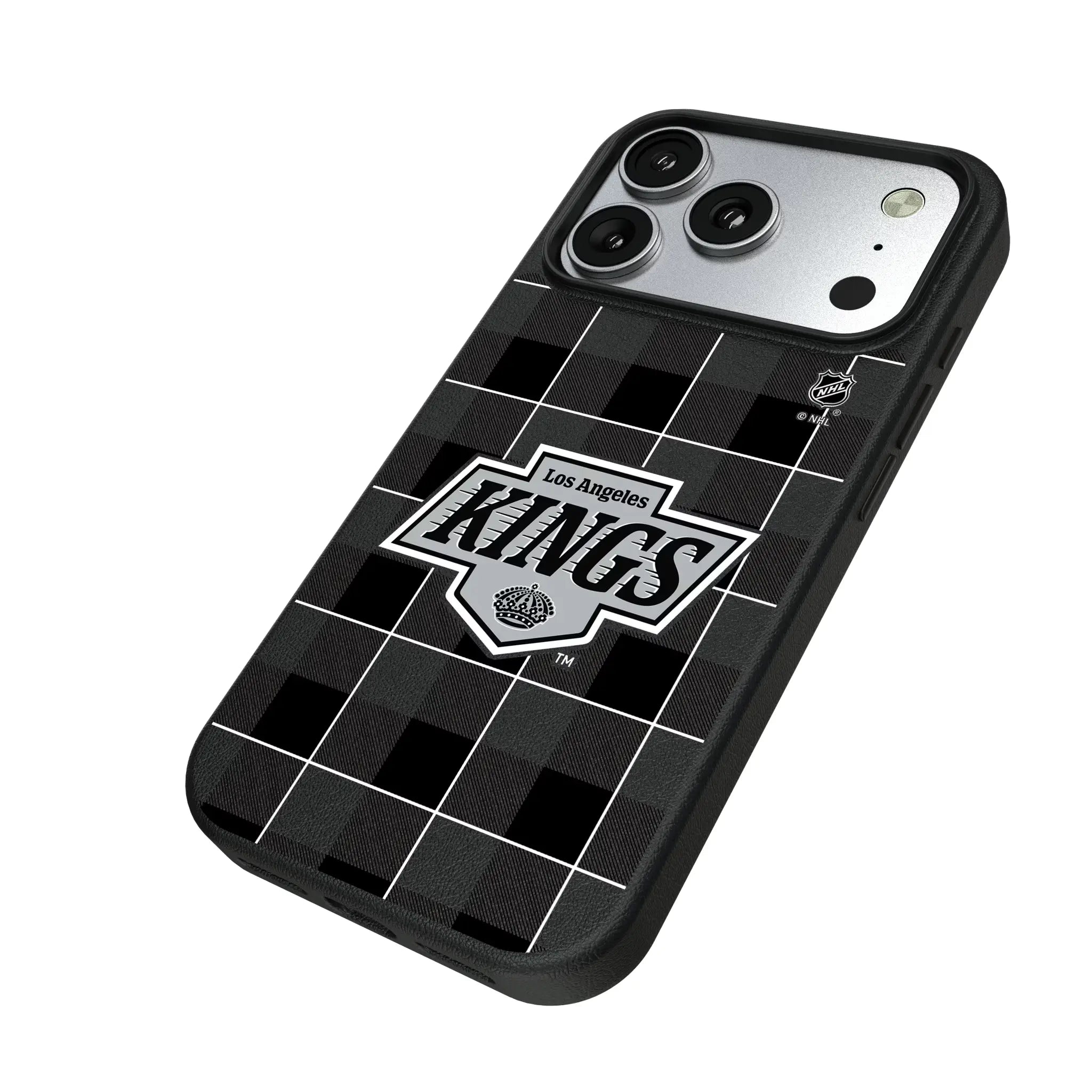 LA Kings Plaid iPhone MagSafe Compatible Phone Case for Apple iPhone - Isometric View#Device_iPhone 17 Pro