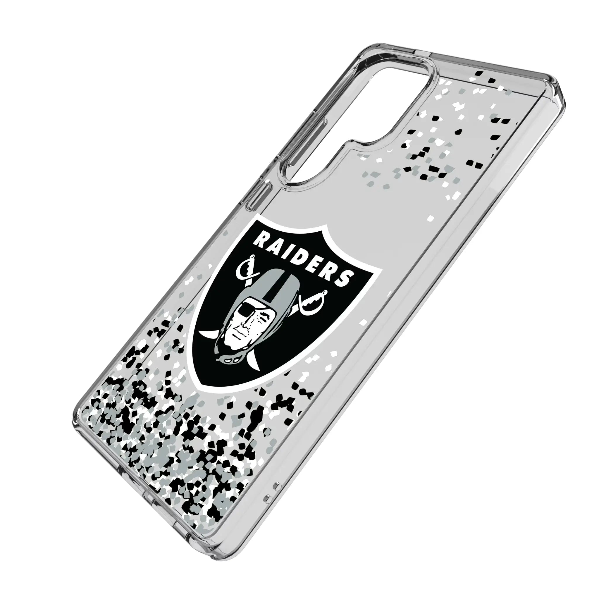 Las Vegas Raiders Confetti Galaxy Clear Phone Case for Samsung Galaxy - Isometric View#Device_Galaxy S25 Ultra