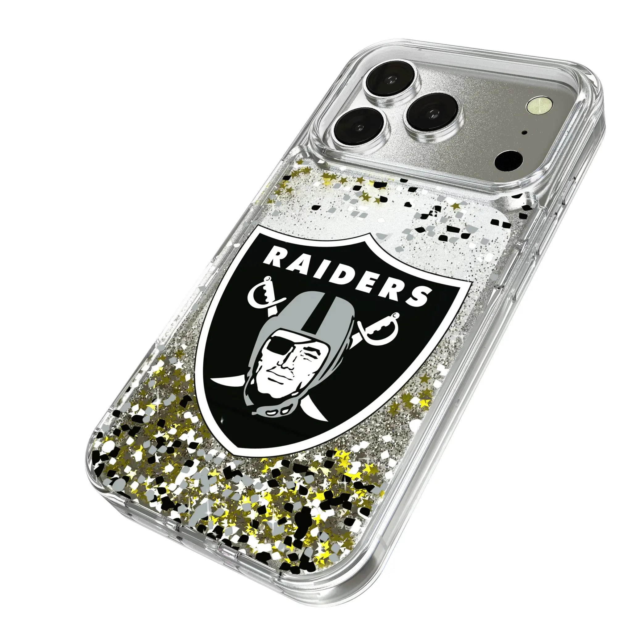 Las Vegas Raiders Confetti iPhone Glitter Phone Case for Apple iPhone - Isometric View