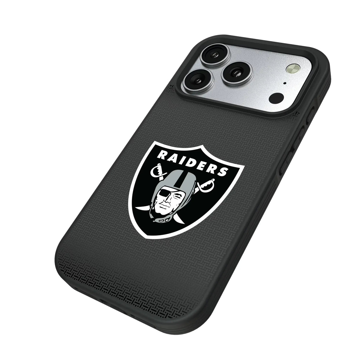 Las Vegas Raiders Linen iPhone Bump Phone Case for Apple iPhone - Isometric View#Device_iPhone 17 Pro