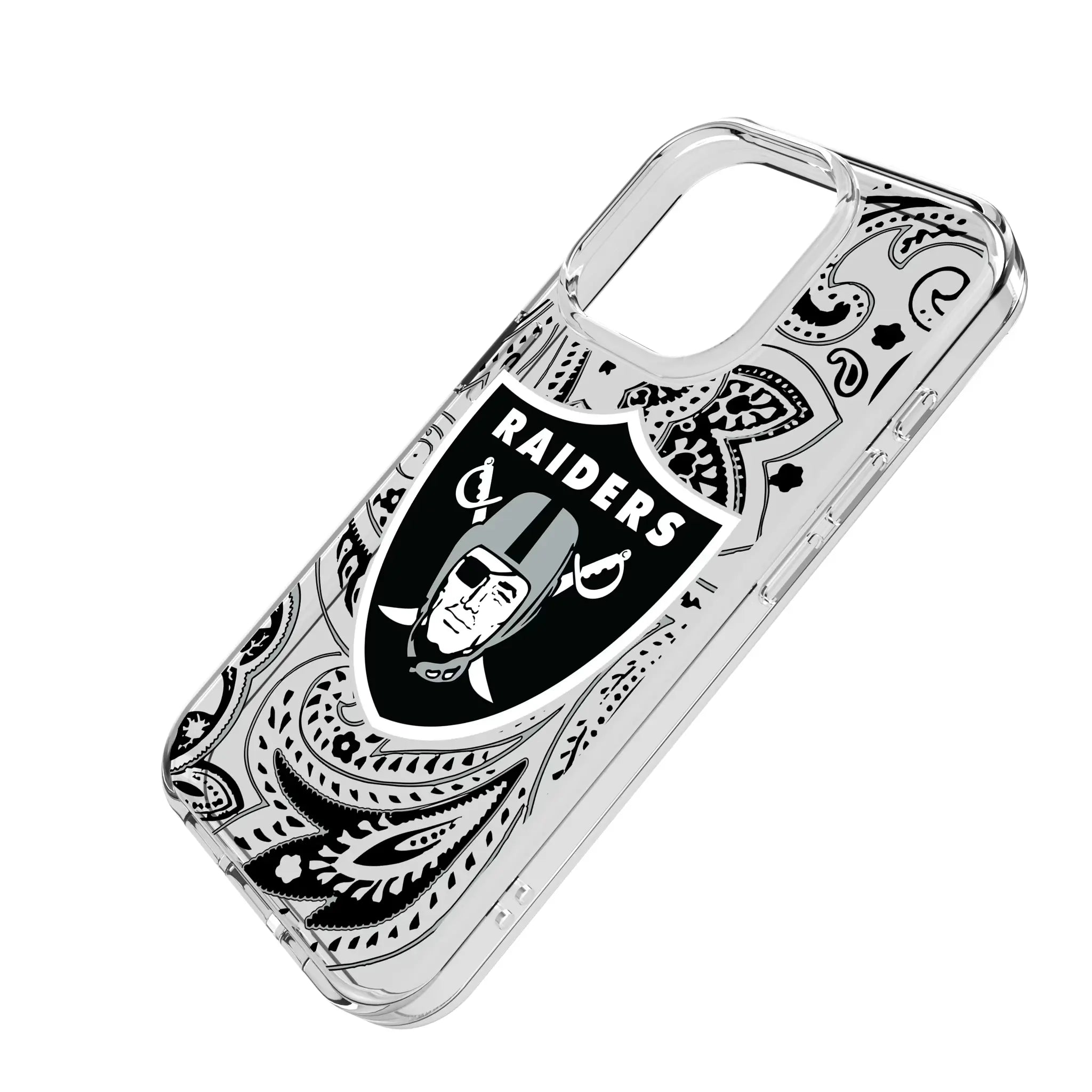 Las Vegas Raiders Paisley iPhone Clear Phone Case for Apple iPhone - Isometric View