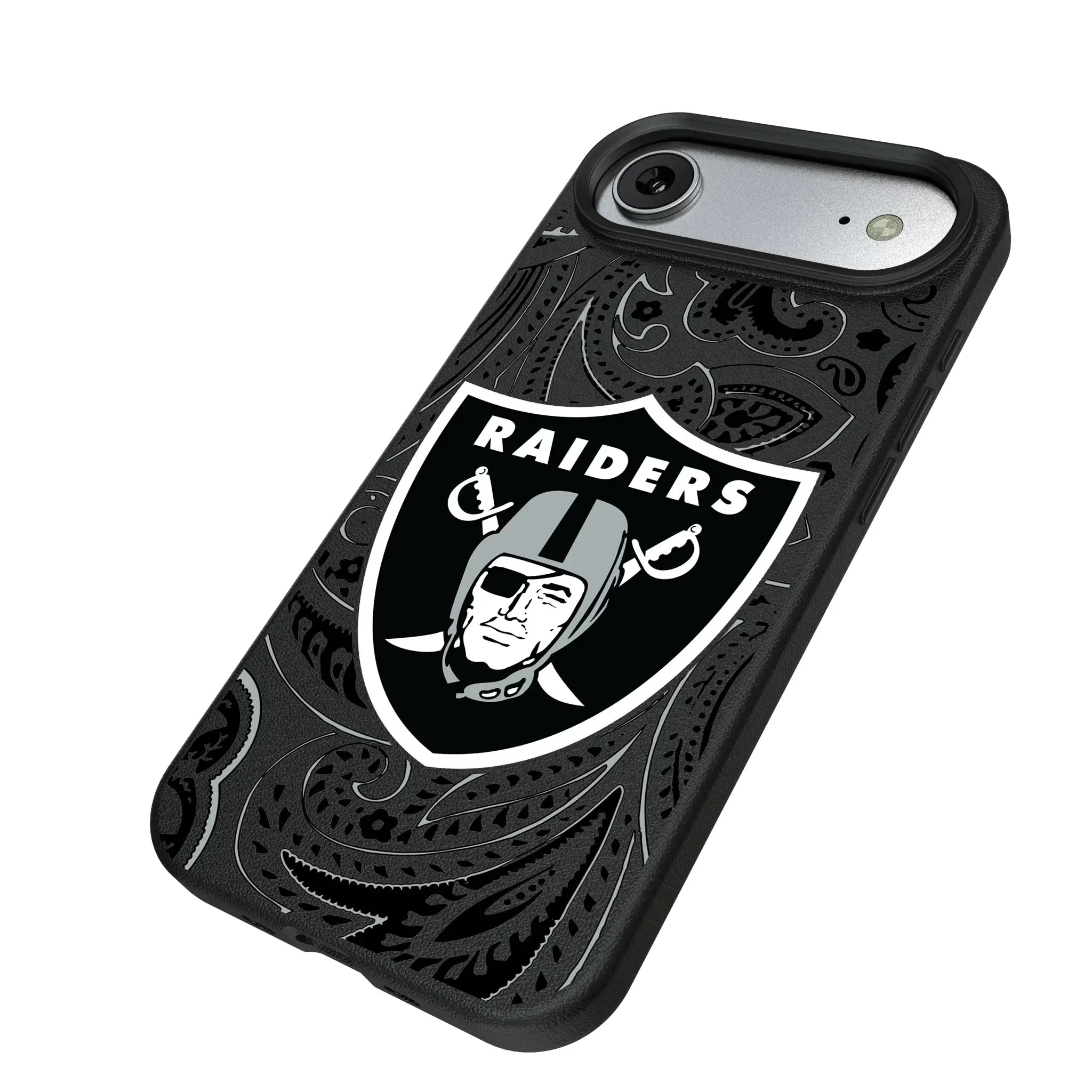 Las Vegas Raiders Paisley iPhone MagSafe Compatible Phone Case for Apple iPhone - Isometric View#Device_iPhone Air