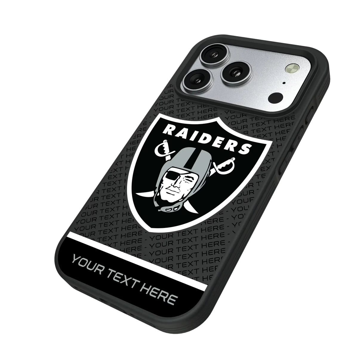 Las Vegas Raiders Personalized EndZone Plus iPhone Bump Phone Case for Apple iPhone - Isometric View#Device_iPhone 17 Pro