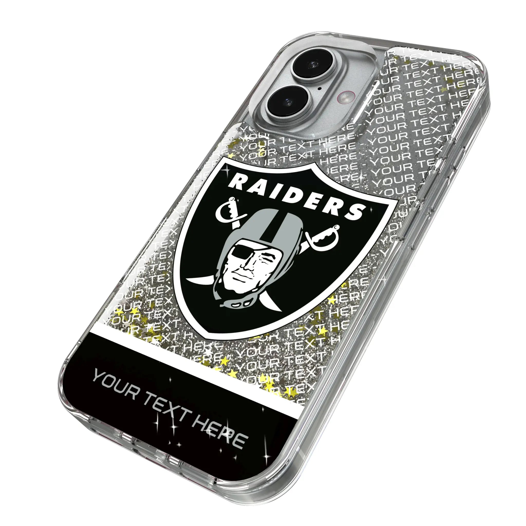 Las Vegas Raiders Personalized EndZone Plus iPhone Glitter Phone Case for Apple iPhone - Isometric View