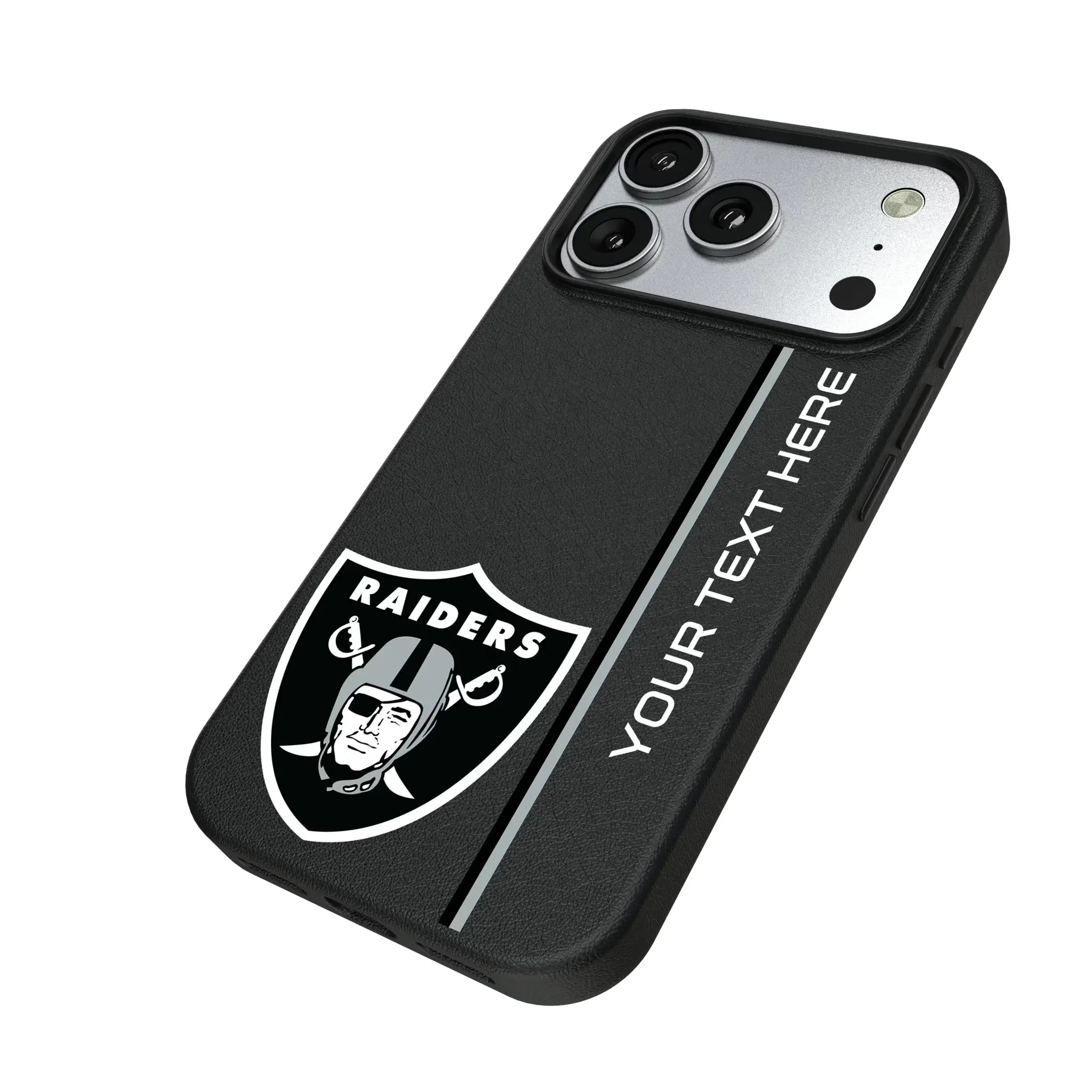 Las Vegas Raiders Personalized Sidebard iPhone MagSafe Compatible Phone Case for Apple iPhone - Isometric View#Device_iPhone 17 Pro