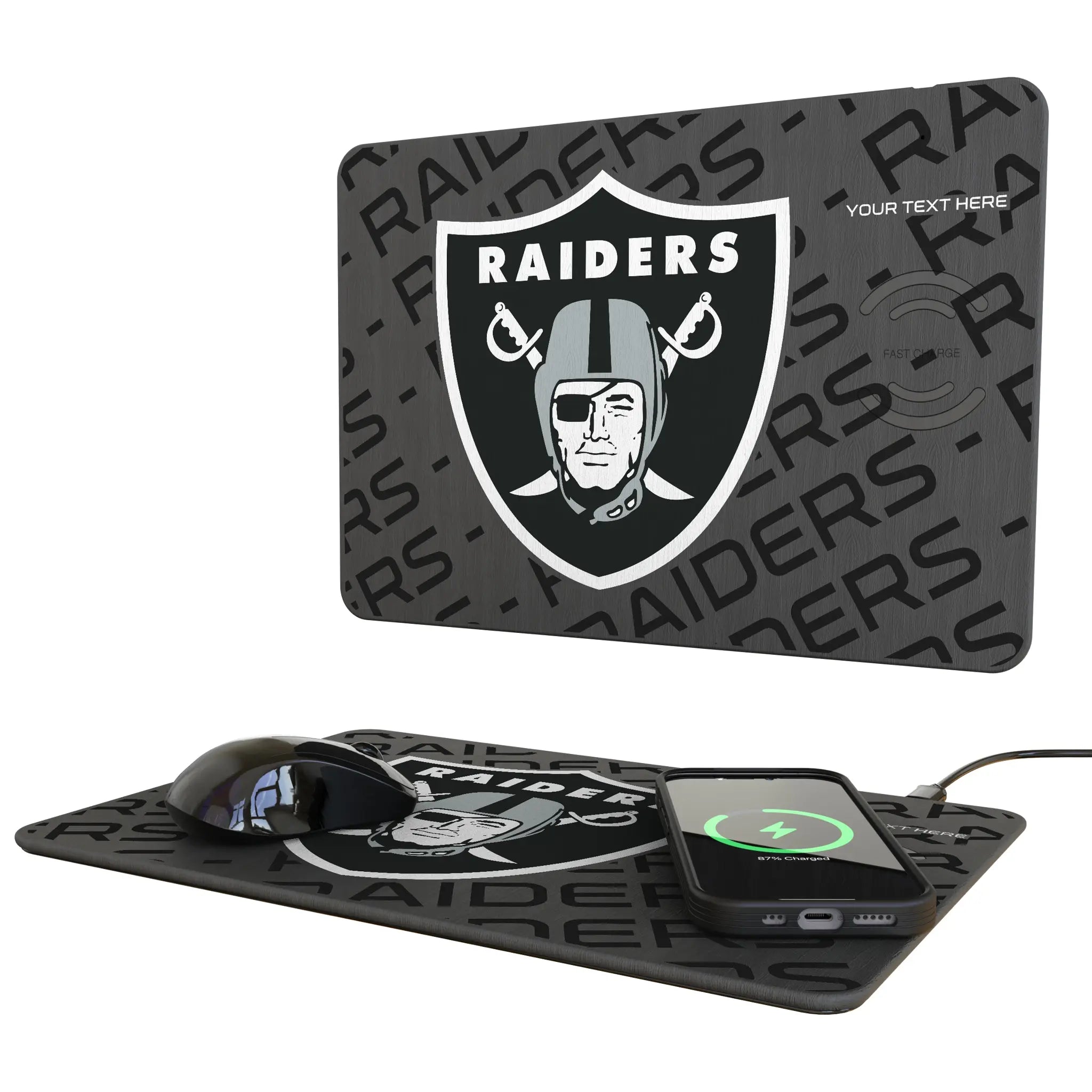 Las Vegas Raiders Personalized Tilt 15-Watt Wireless Charger and Mouse Pad