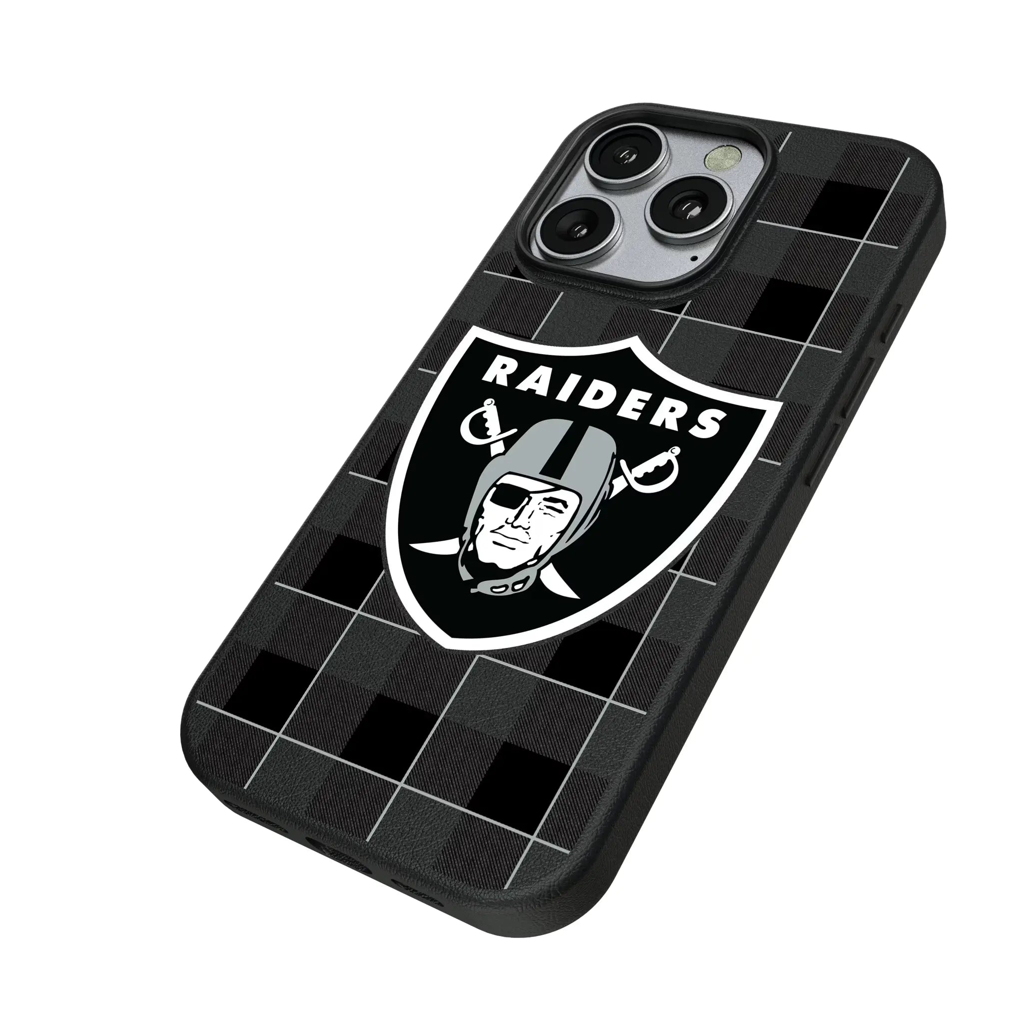 Las Vegas Raiders Plaid iPhone MagSafe Compatible Phone Case for Apple iPhone - Isometric View