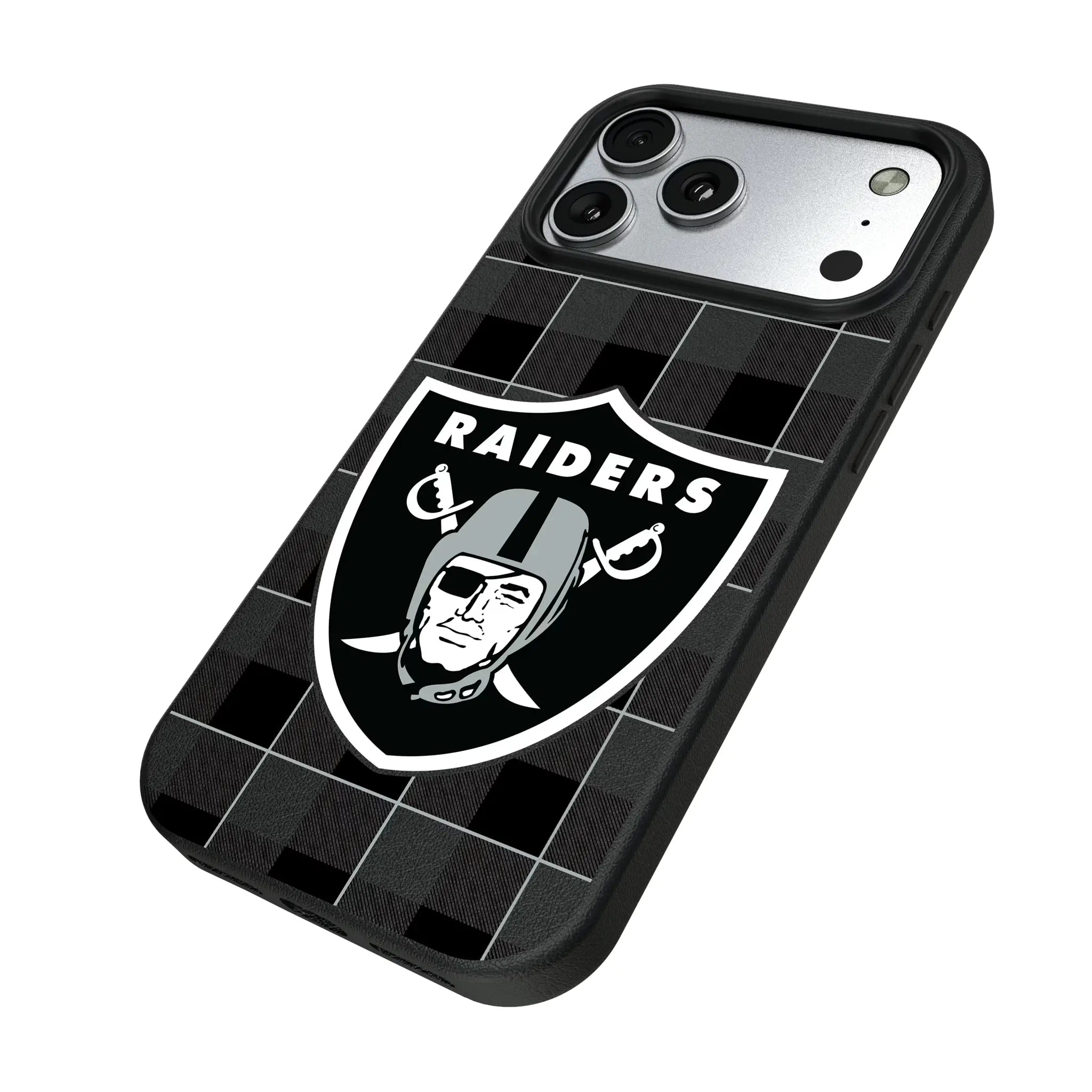 Las Vegas Raiders Plaid iPhone MagSafe Compatible Phone Case for Apple iPhone - Isometric View#Device_iPhone 17 Pro Max