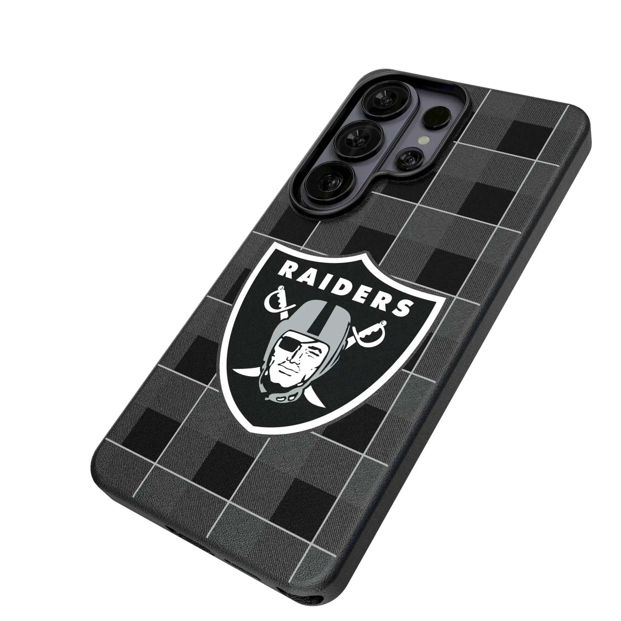 Las Vegas Raiders Plaid Galaxy MagSafe Compatible Phone Case for Samsung Galaxy - Isometric View#Device_Galaxy S26 Ultra