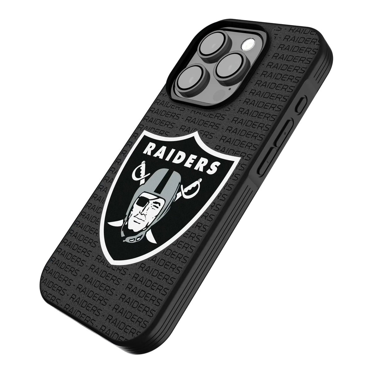 Las Vegas Raiders Text Backdrop iPhone Bump Phone Case for Apple iPhone - Isometric View