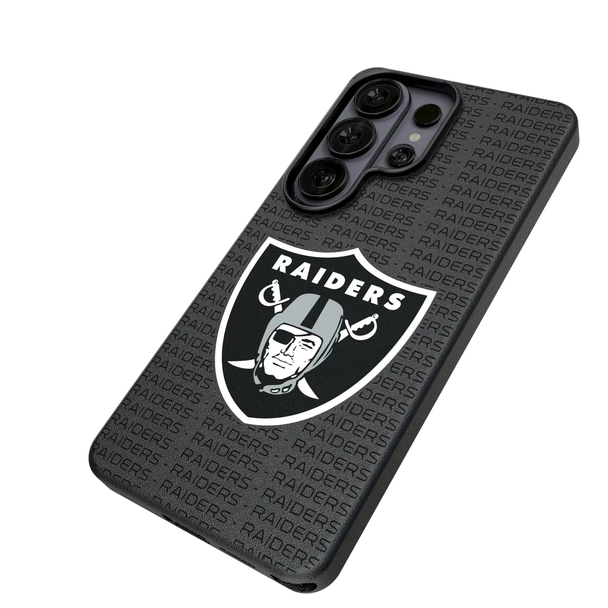 Las Vegas Raiders Text Backdrop Galaxy MagSafe Compatible Phone Case for Samsung Galaxy - Isometric View#Device_Galaxy S26 Ultra