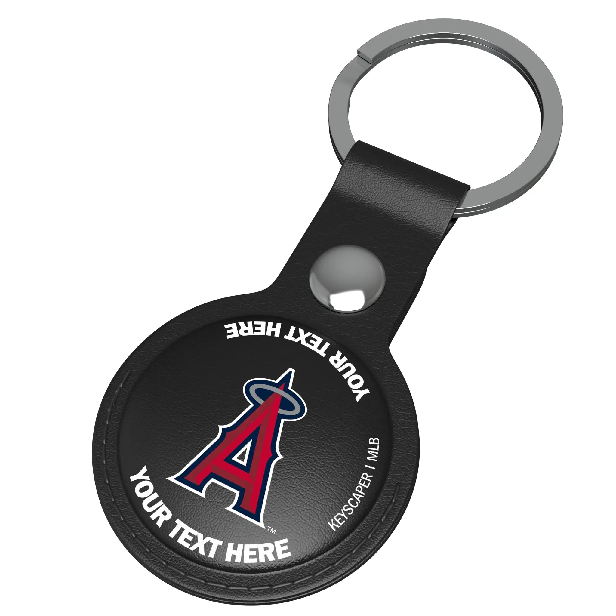 Los Angeles Angels Personalized Insignia AirTag Black Airtag Holder - Isometric View