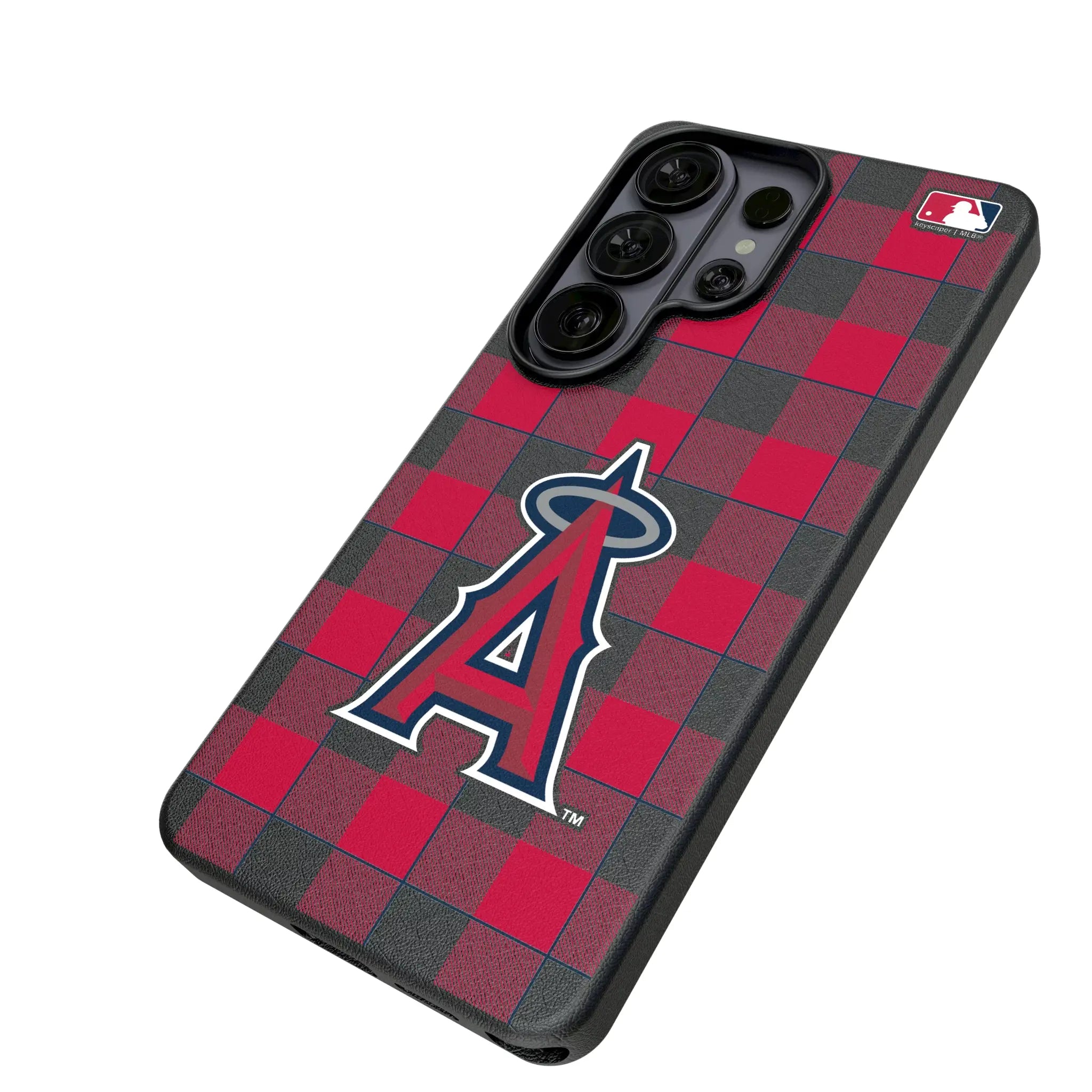 Los Angeles Angels Plaid Galaxy MagSafe Compatible Phone Case for Samsung Galaxy - Isometric View#Device_Galaxy S26 Ultra