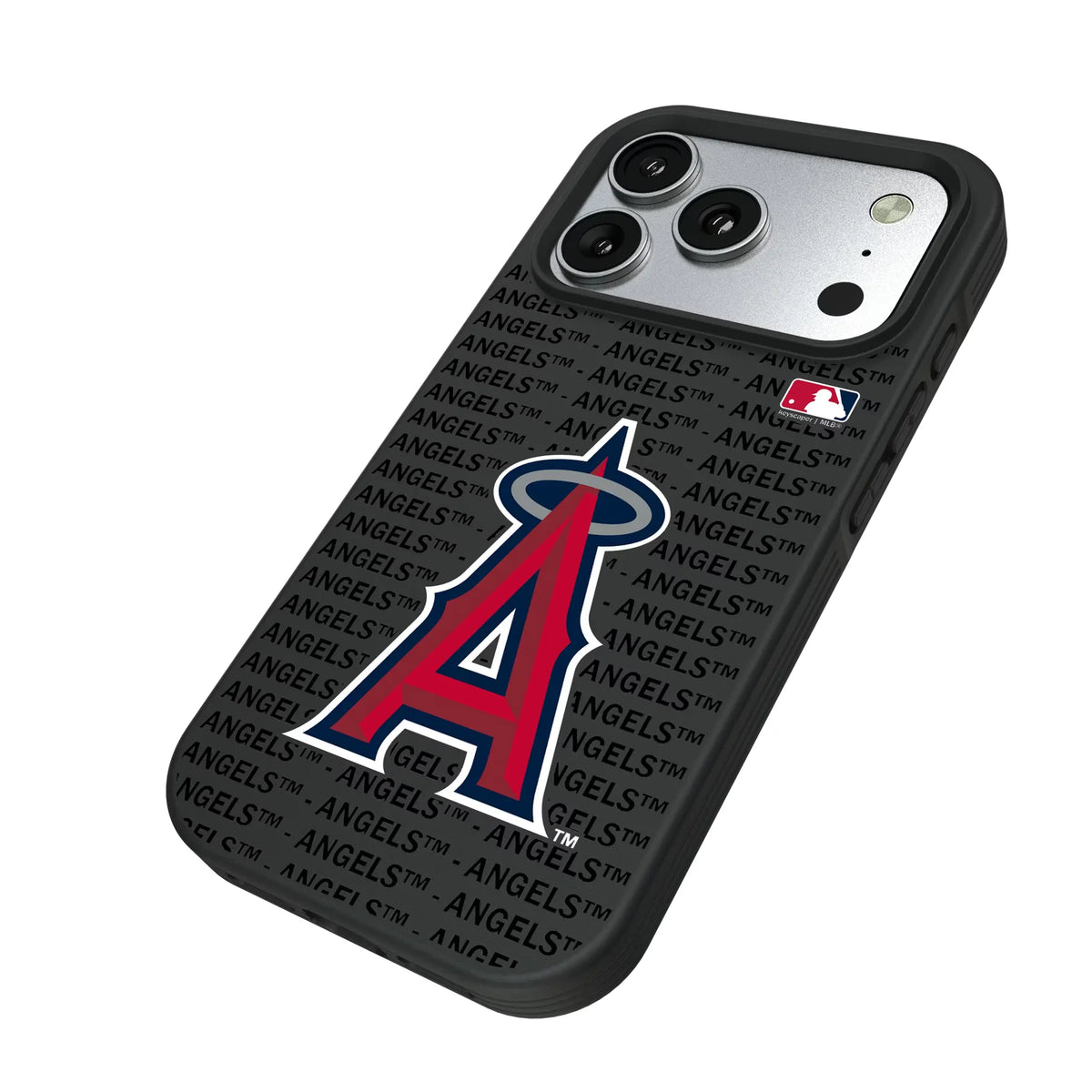 Los Angeles Angels Text Backdrop iPhone Bump Phone Case for Apple iPhone - Isometric View#Device_iPhone 17 Pro