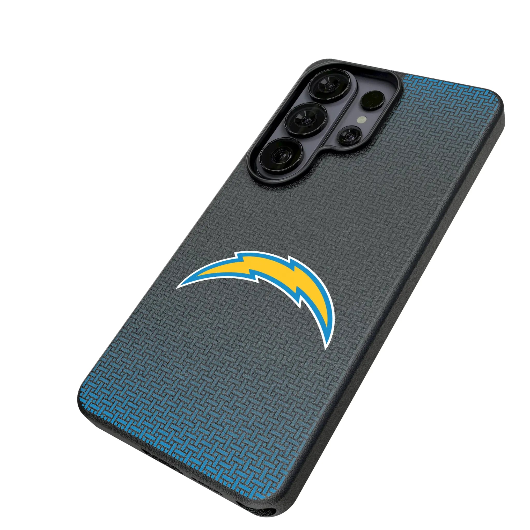 Los Angeles Chargers Linen Galaxy MagSafe Compatible Phone Case for Samsung Galaxy - Isometric View#Device_Galaxy S26 Ultra