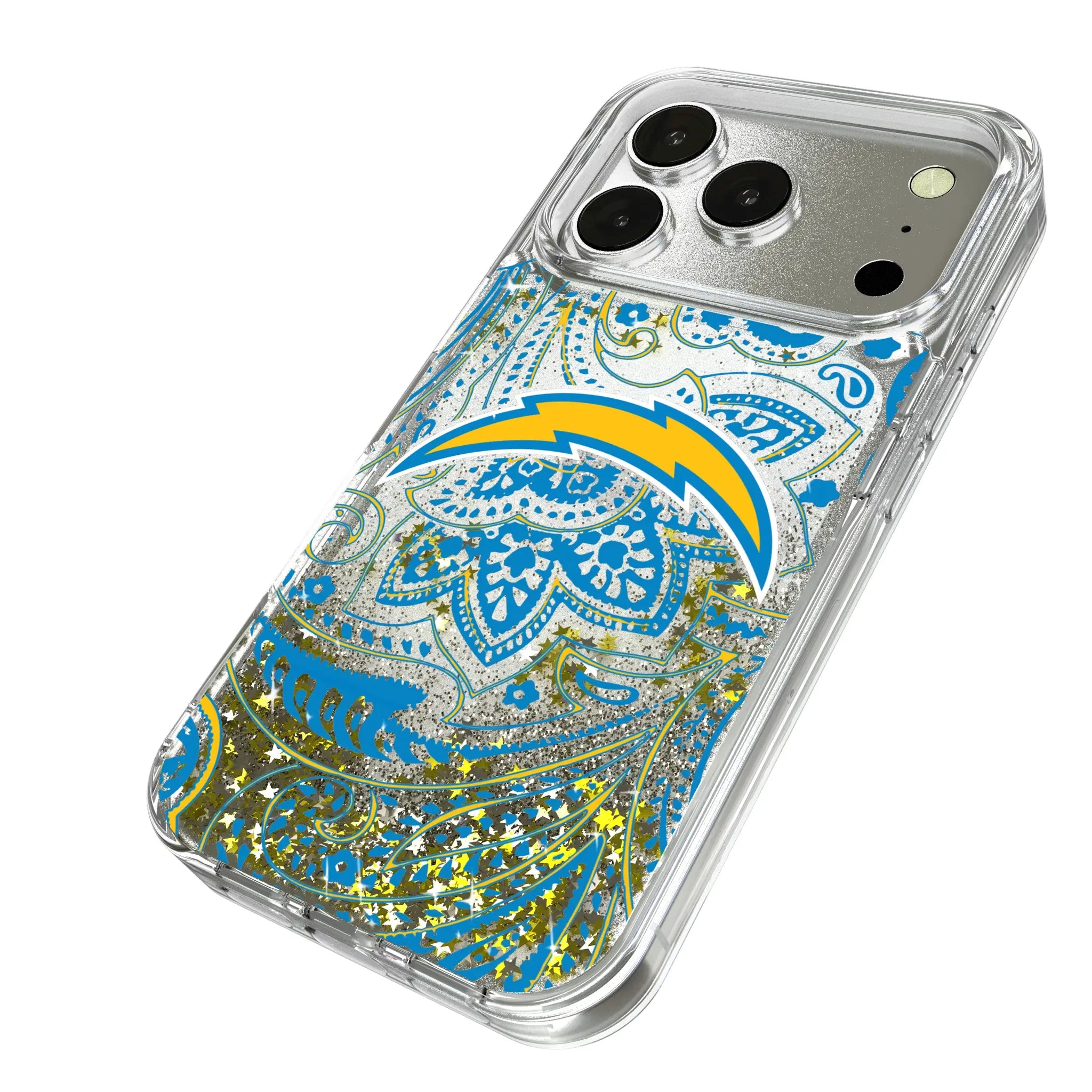 Los Angeles Chargers Paisley iPhone Glitter Phone Case for Apple iPhone - Isometric View