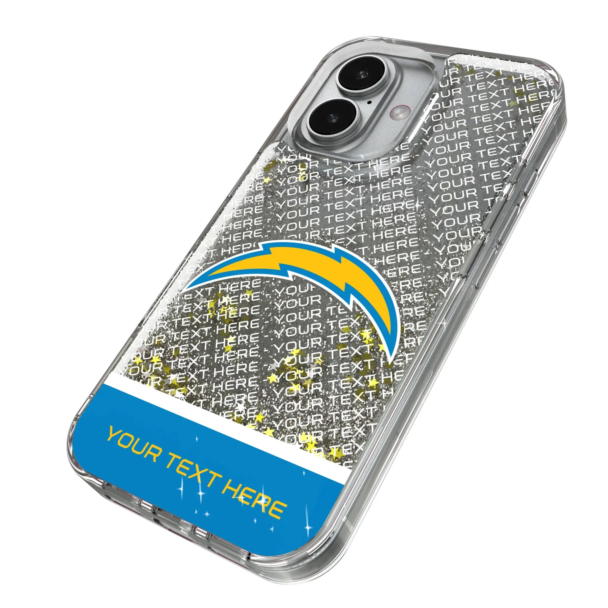 Los Angeles Chargers Personalized EndZone Plus iPhone Glitter Phone Case for Apple iPhone - Isometric View