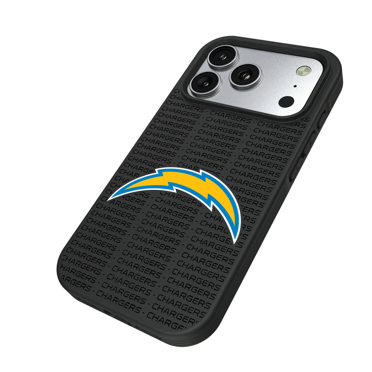 Los Angeles Chargers Text Backdrop iPhone Bump Phone Case for Apple iPhone - Isometric View#Device_iPhone 17 Pro