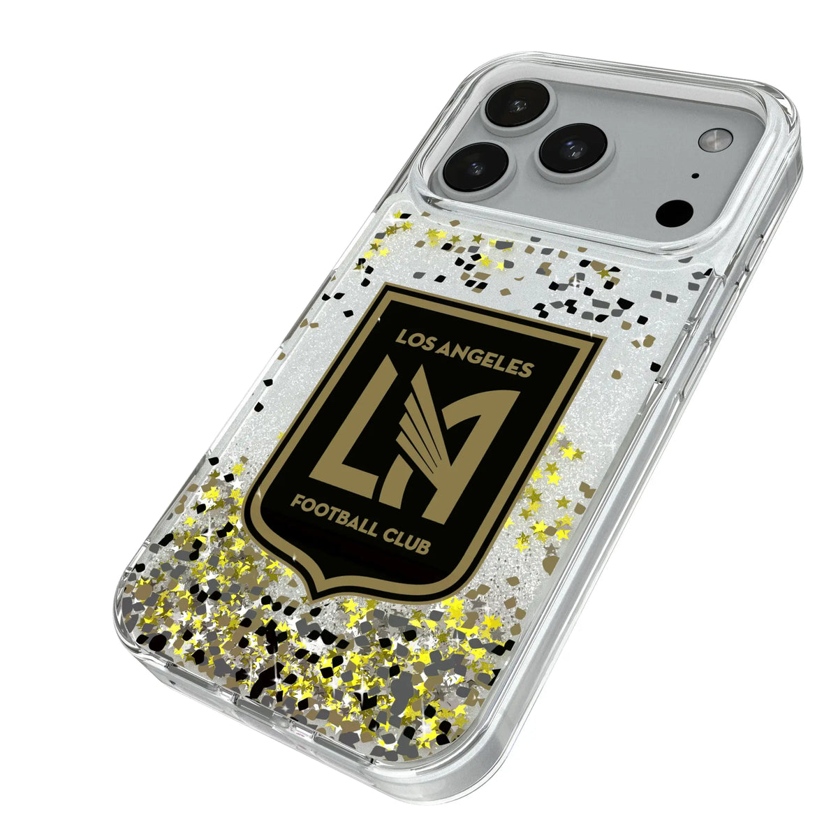 Los Angeles Football Club Confetti iPhone Glitter Phone Case for Apple iPhone - Isometric View#Device_iPhone 18 Pro