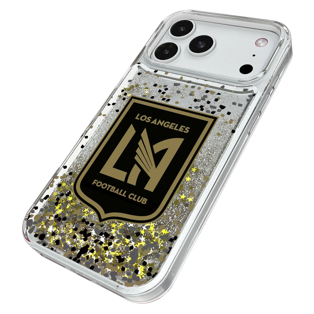 Los Angeles Football Club Confetti iPhone Glitter Phone Case for Apple iPhone - Isometric View#Device_iPhone 18 Pro Max