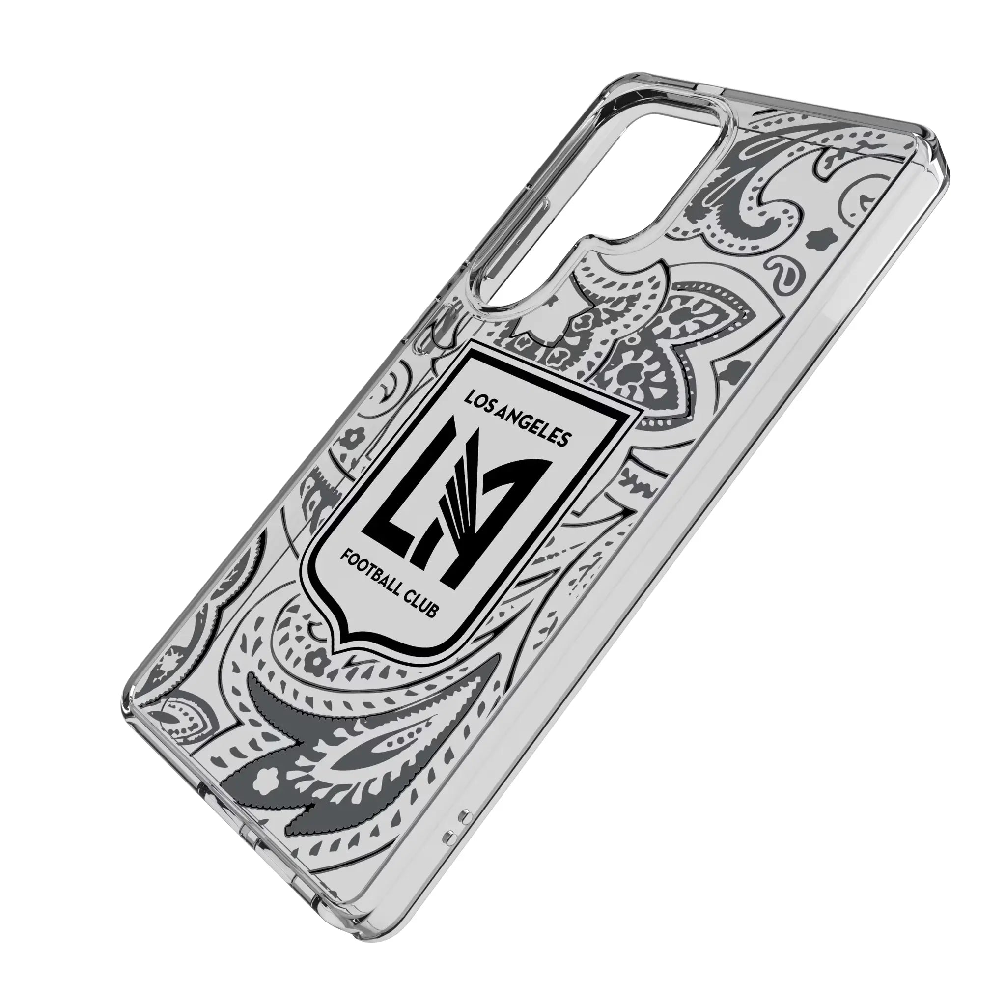 Los Angeles Football Club Paisley Galaxy Clear Phone Case for Samsung Galaxy - Isometric View#Device_Galaxy S25 Ultra