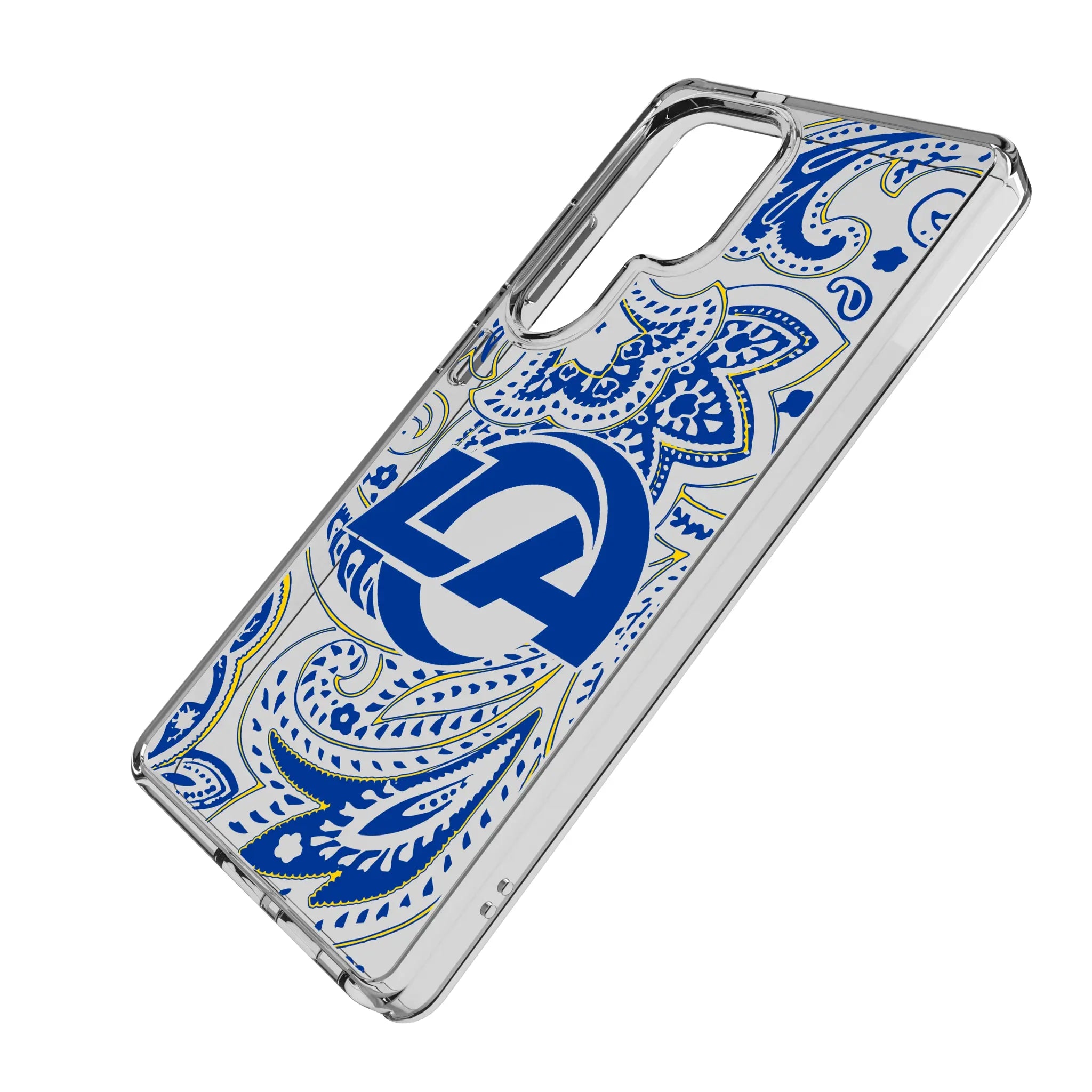 Los Angeles Rams Paisley Galaxy Clear Phone Case for Samsung Galaxy - Isometric View#Device_Galaxy S25 Ultra