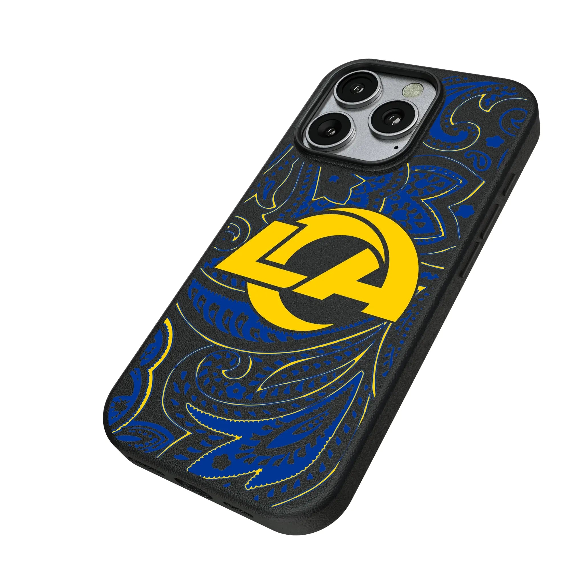 Los Angeles Rams Paisley iPhone MagSafe Compatible Phone Case for Apple iPhone - Isometric View