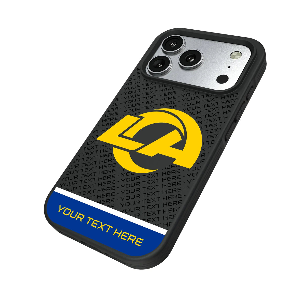 Los Angeles Rams Personalized EndZone Plus iPhone Bump Phone Case for Apple iPhone - Isometric View#Device_iPhone 17 Pro