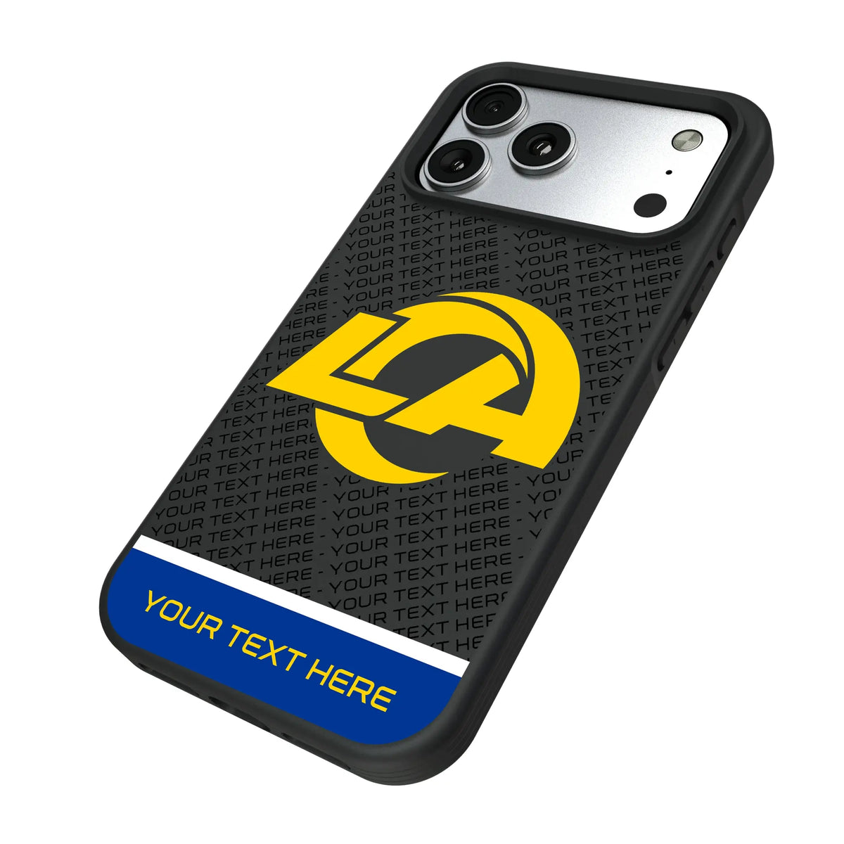 Los Angeles Rams Personalized EndZone Plus iPhone Bump Phone Case for Apple iPhone - Isometric View#Device_iPhone 17 Pro Max