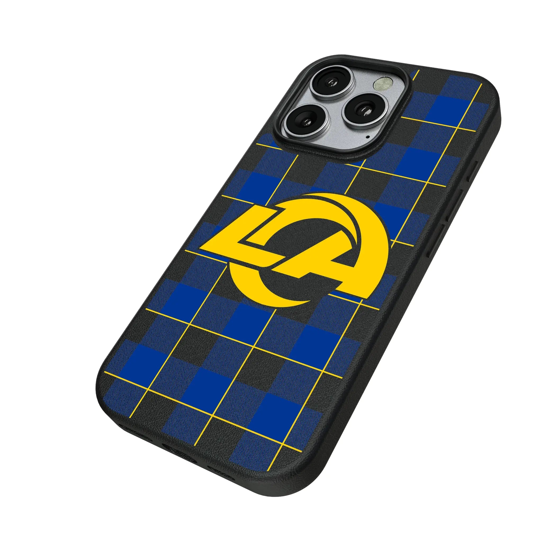 Los Angeles Rams Plaid iPhone MagSafe Compatible Phone Case for Apple iPhone - Isometric View