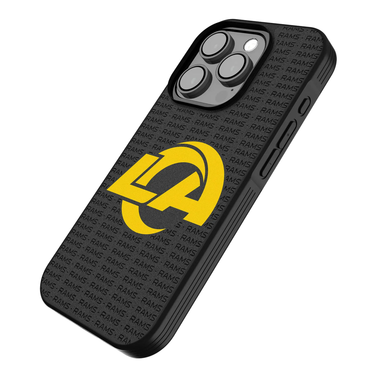 Los Angeles Rams Text Backdrop iPhone Bump Phone Case for Apple iPhone - Isometric View