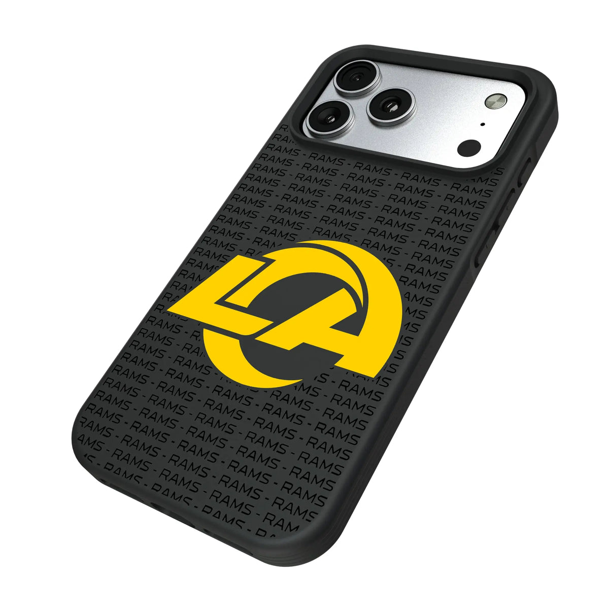 Los Angeles Rams Text Backdrop iPhone Bump Phone Case for Apple iPhone - Isometric View#Device_iPhone 17 Pro Max