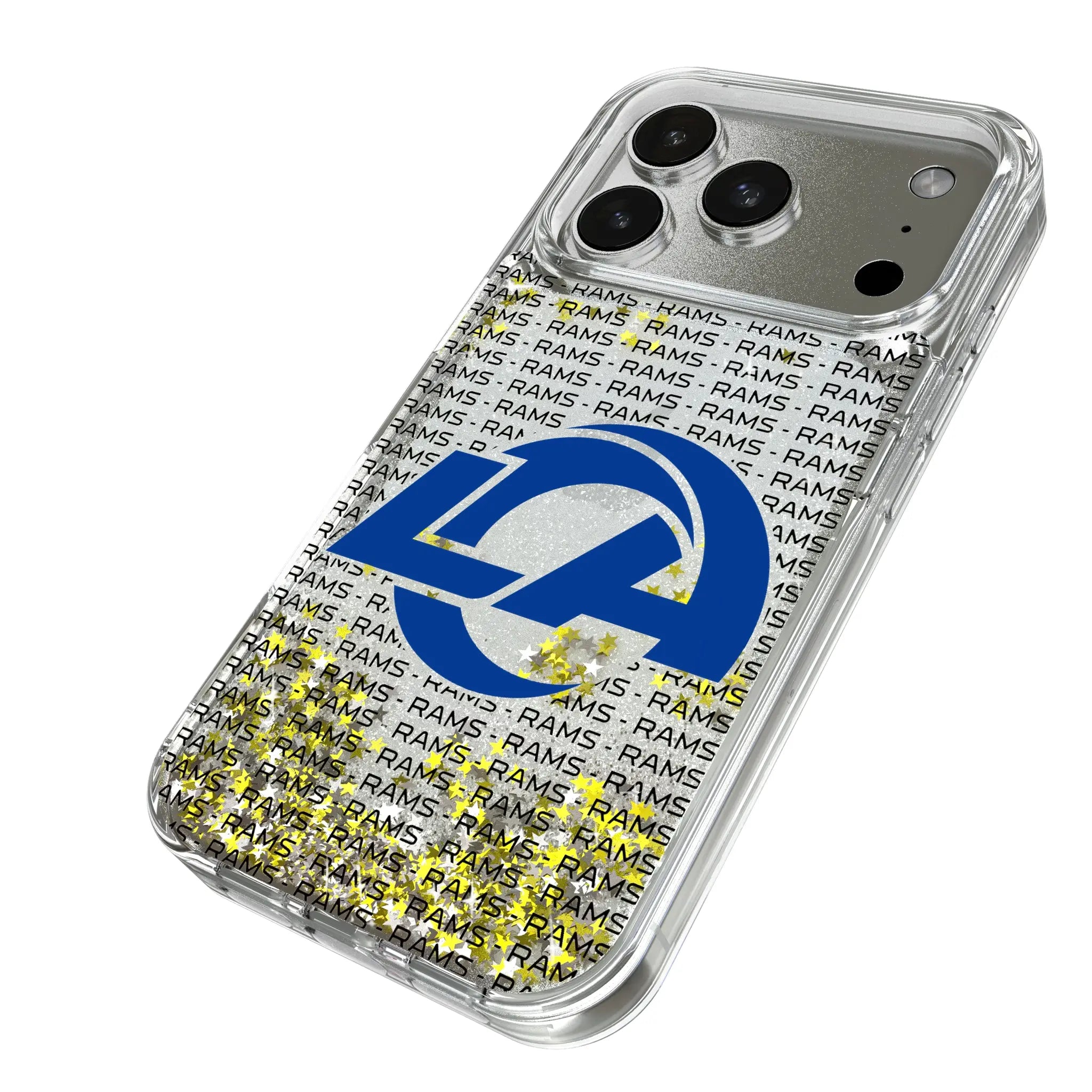 Los Angeles Rams Text Backdrop iPhone Glitter Phone Case for Apple iPhone - Isometric View