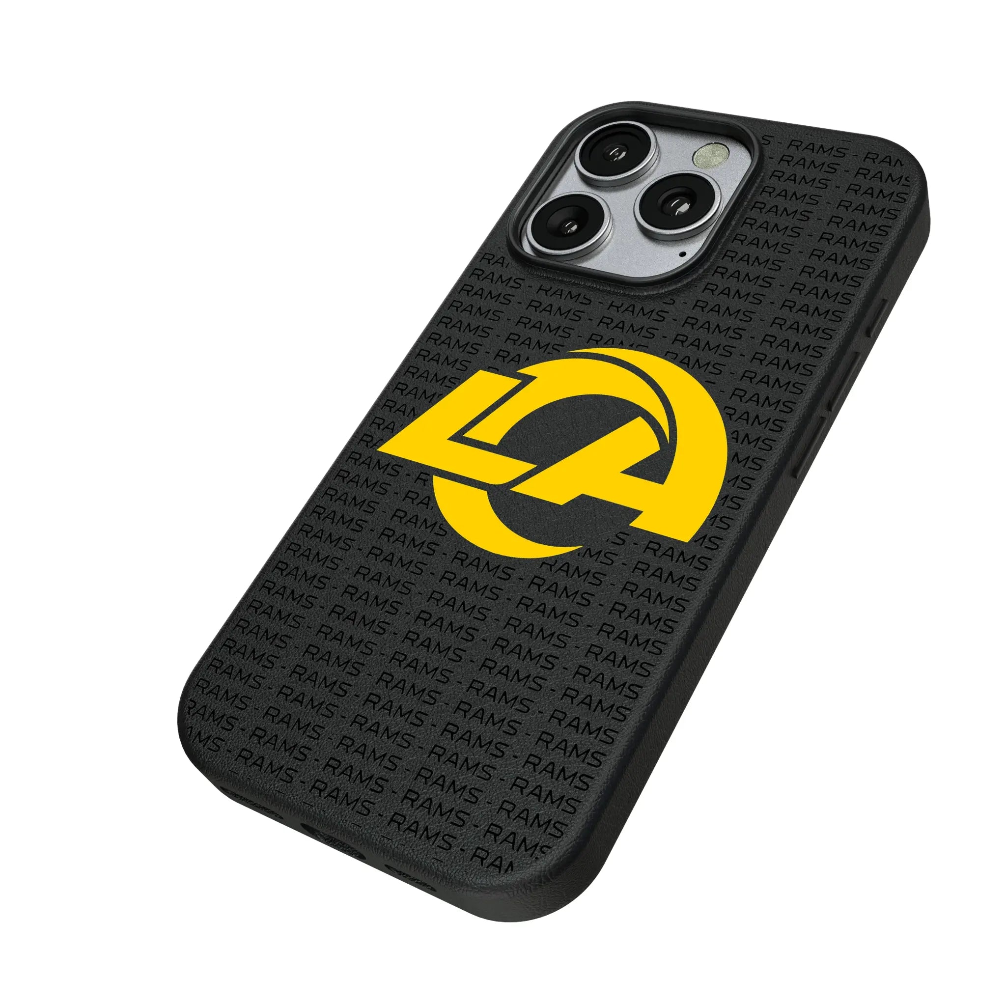 Los Angeles Rams Text Backdrop iPhone MagSafe Compatible Phone Case for Apple iPhone - Isometric View