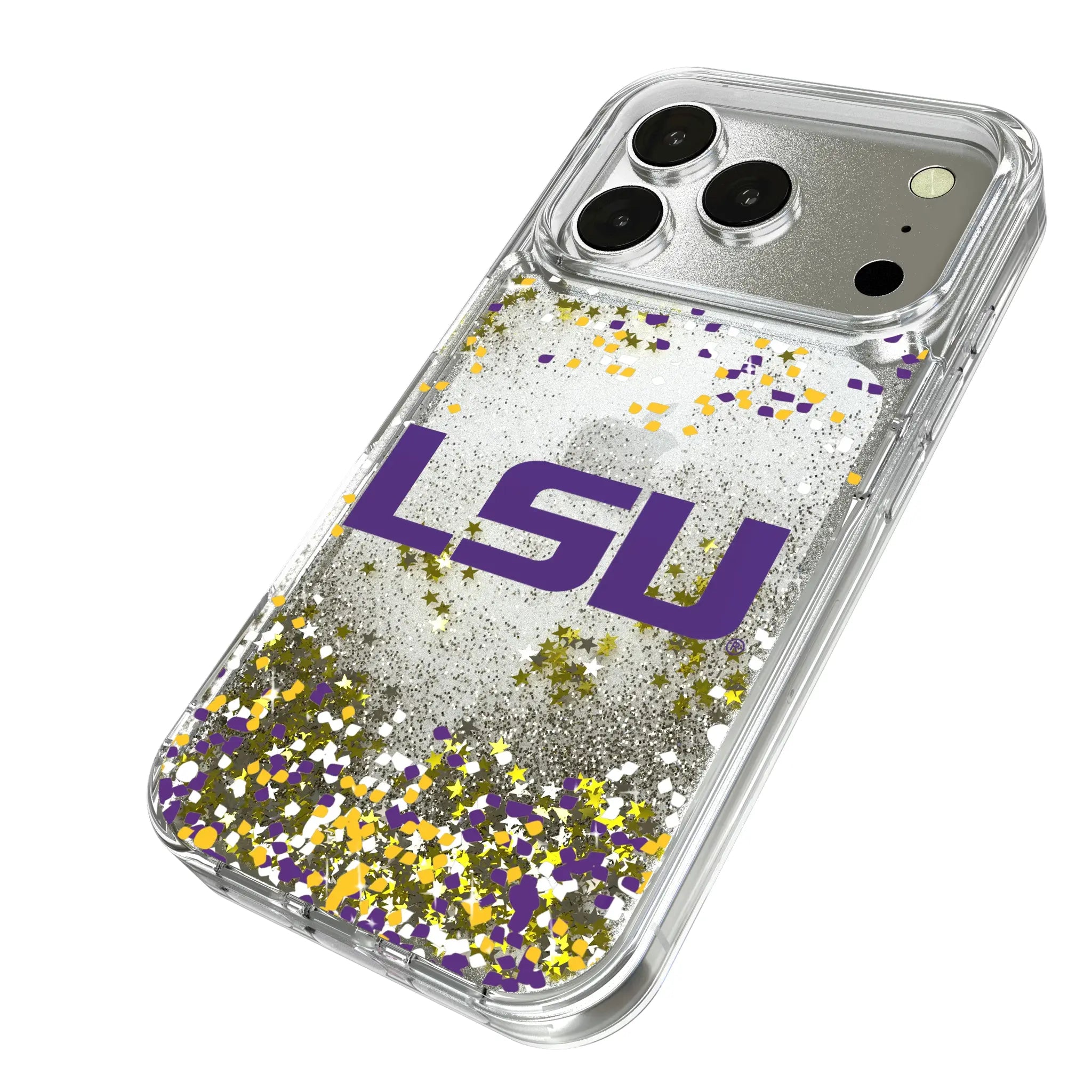 Louisiana State University Tigers Confetti iPhone Glitter Phone Case for Apple iPhone - Isometric View
