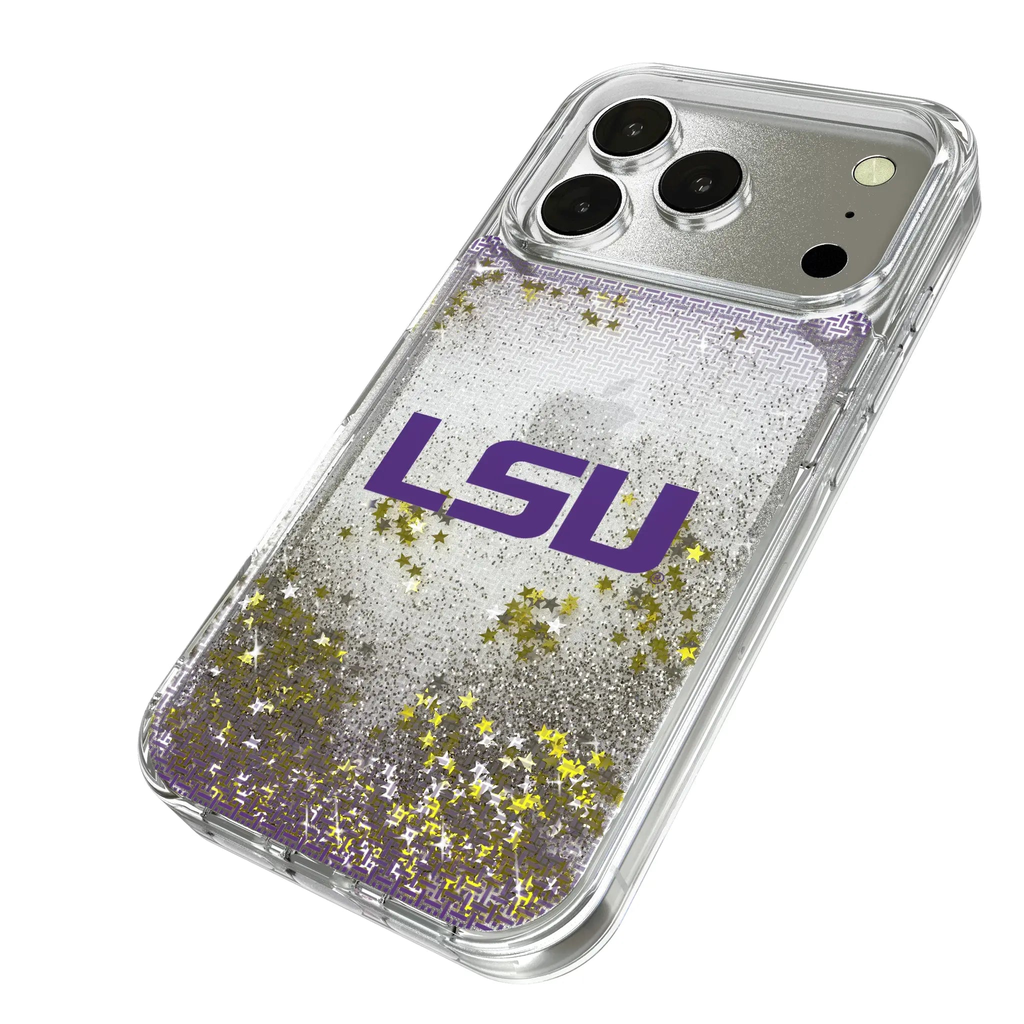 Louisiana State University Tigers Linen iPhone Glitter Phone Case for Apple iPhone - Isometric View