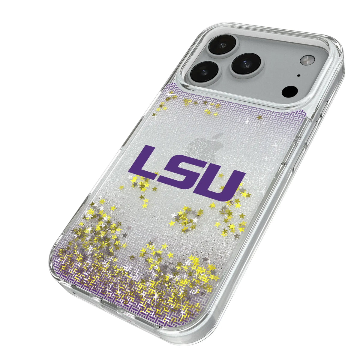 Louisiana State University Tigers Linen iPhone Glitter Phone Case for Apple iPhone - Isometric View#Device_iPhone 18 Pro