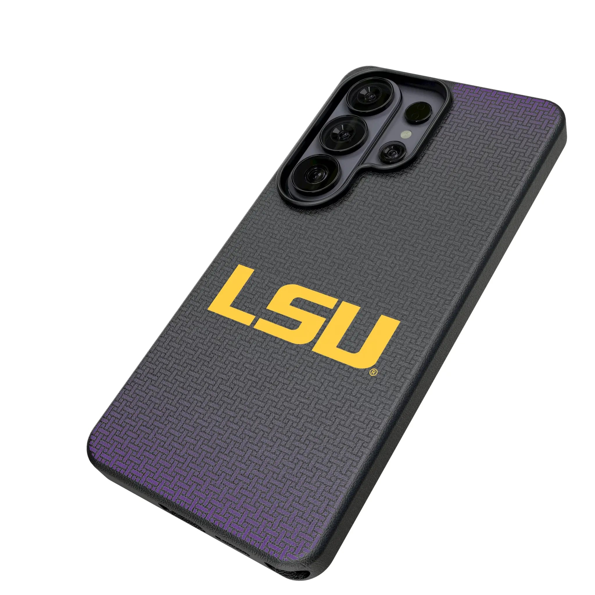 Louisiana State University Tigers Linen Galaxy MagSafe Compatible Phone Case for Samsung Galaxy - Isometric View#Device_Galaxy S26 Ultra