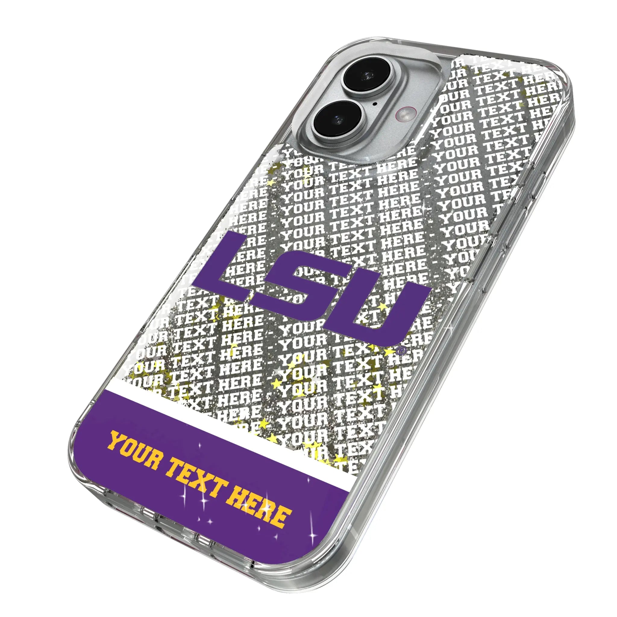 Louisiana State University Tigers Personalized EndZone Plus iPhone Glitter Phone Case for Apple iPhone - Isometric View