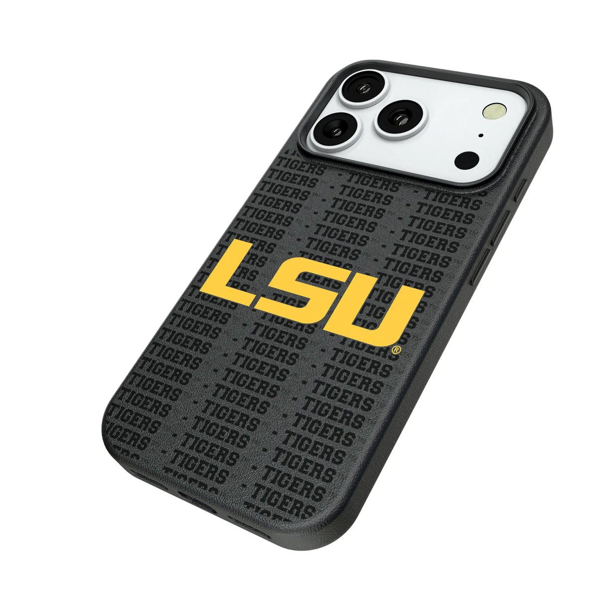 Louisiana State University Tigers Text Backdrop iPhone MagSafe Compatible Phone Case for Apple iPhone - Isometric View#Device_iPhone 18 Pro