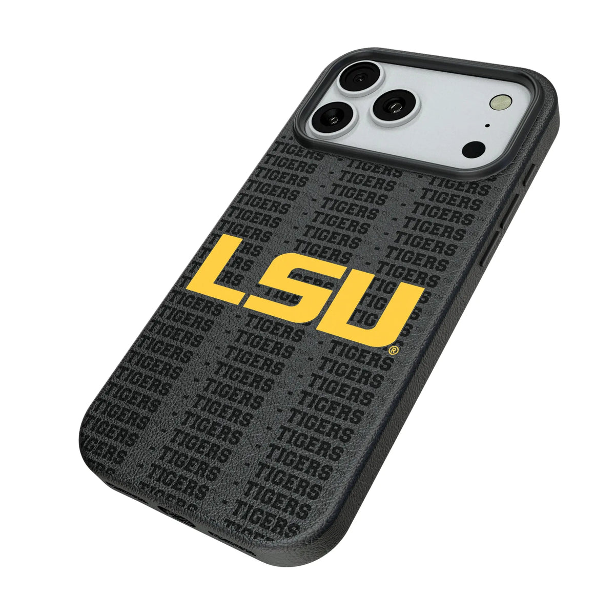 Louisiana State University Tigers Text Backdrop iPhone MagSafe Compatible Phone Case for Apple iPhone - Isometric View#Device_iPhone 18 Pro Max